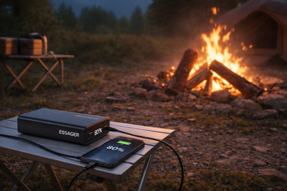 batterie externe recharge telephone feu de camp