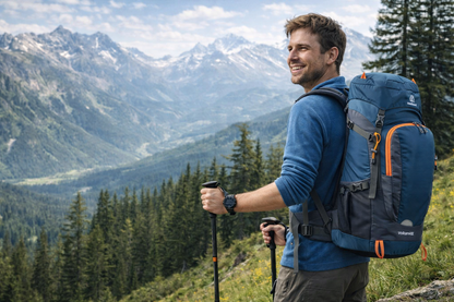 homme nature porte sac de randonnee