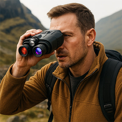 homme regardant avec jumelle vision nocturne