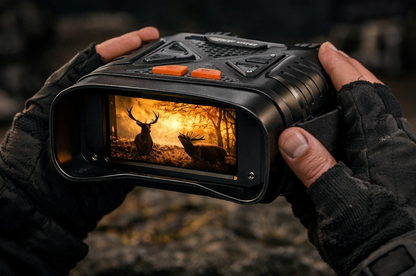 jumelles a vision nocturne dans mains