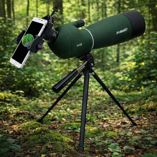 jumelles avec telephone en foret