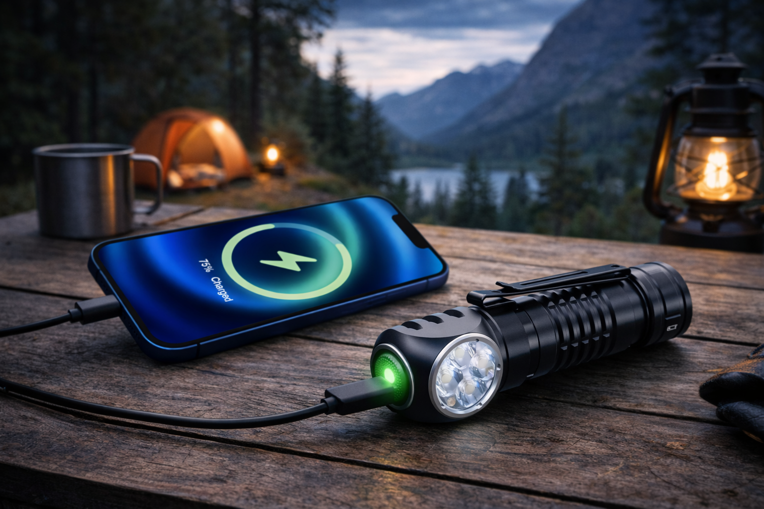 lampe frontale rechargeable charge telephone camping