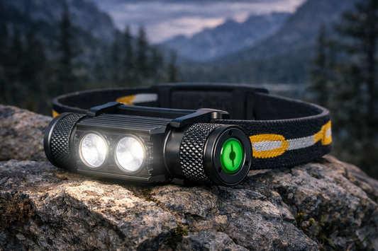 lampe frontale sur rocher nature