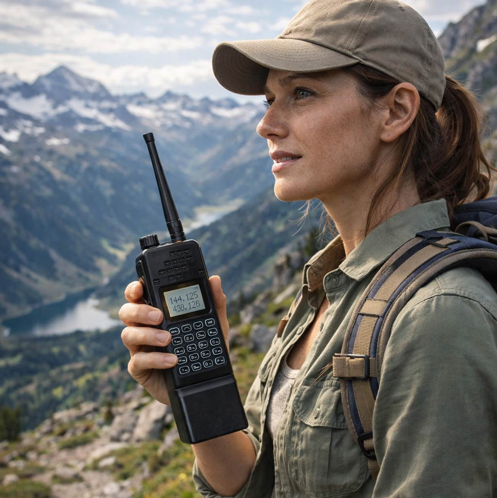 talkie walkie noir femme en balade